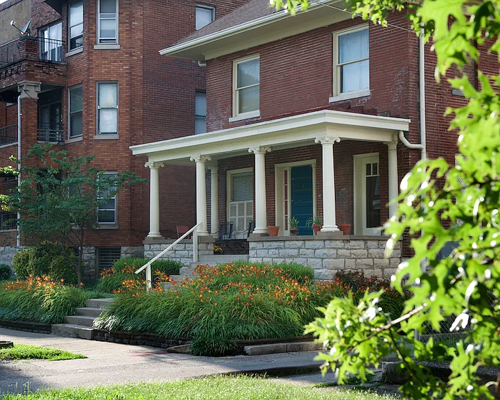 On a walking court. Well maintained yard