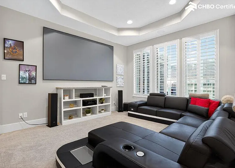 Theater room with modern seating