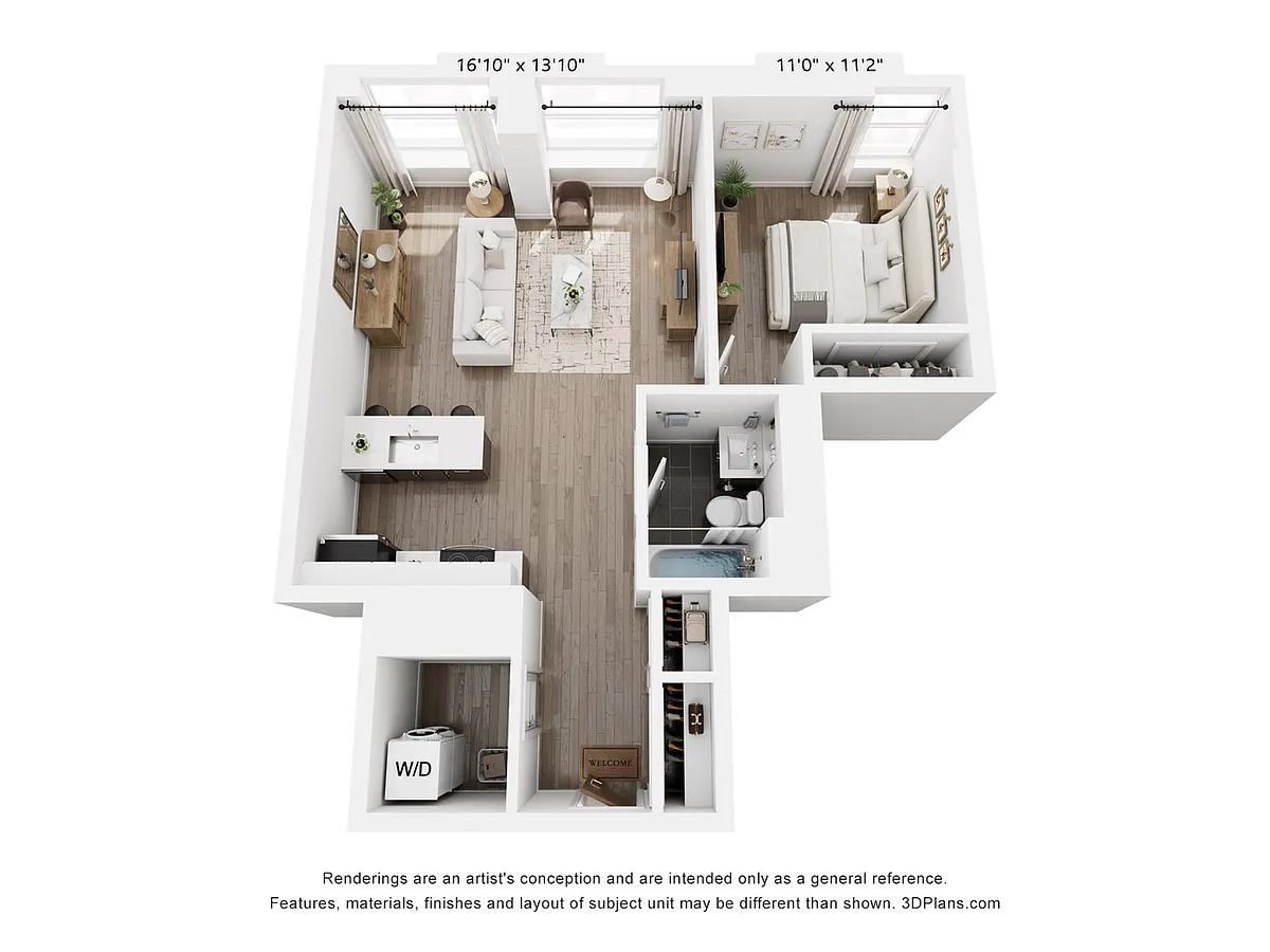 Floor plan 1 Bedroom 1 Bathroom | 734