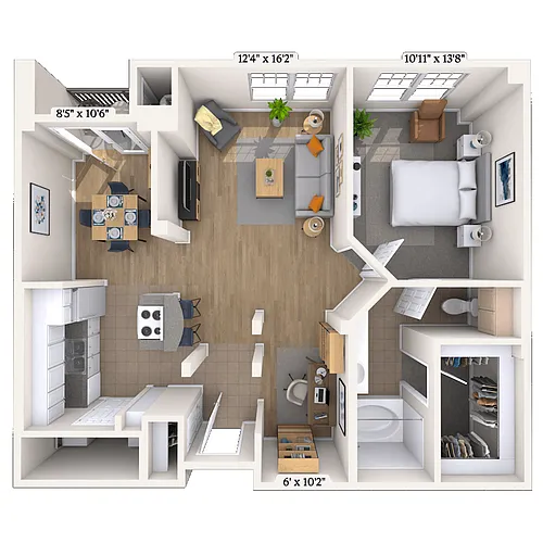 Floor plan Traditional 1x1 850 SF