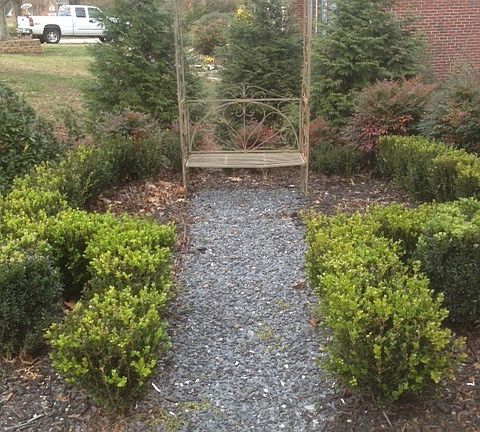 front garden with a bench