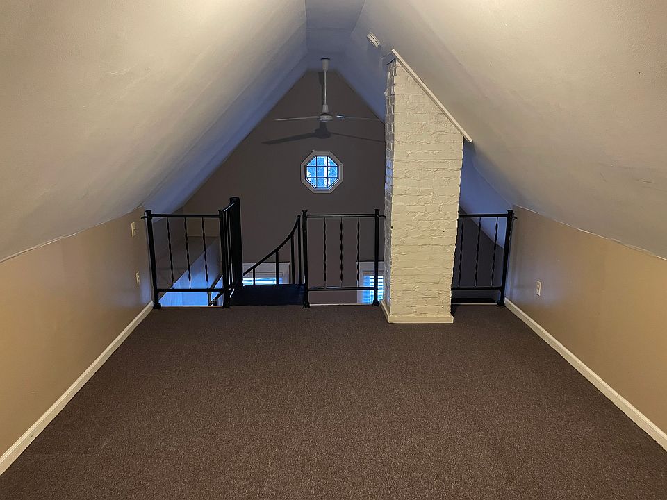 Loft bedroom is spacious. Easily fits a queen, two nightstands, and a dresser. Could fit a king as well.