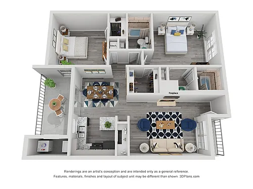 Floor plan 2x2B Renovated 1005 sq ft