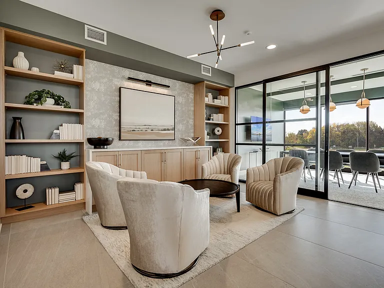 Relax in our stylish community sitting area with convenient amenities.