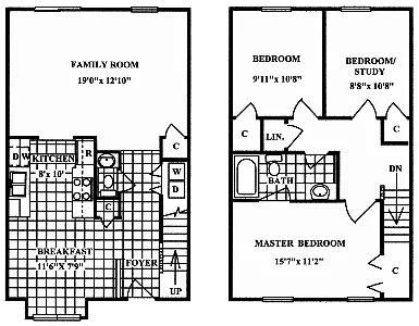 Floor plan 3 Bedroom 1.5 Bath Deluxe - Bay Window