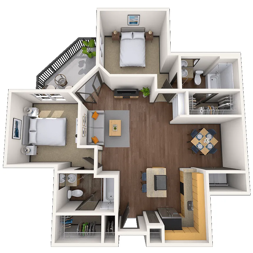 Floor plan Traditional 2x2 874-1049 SF