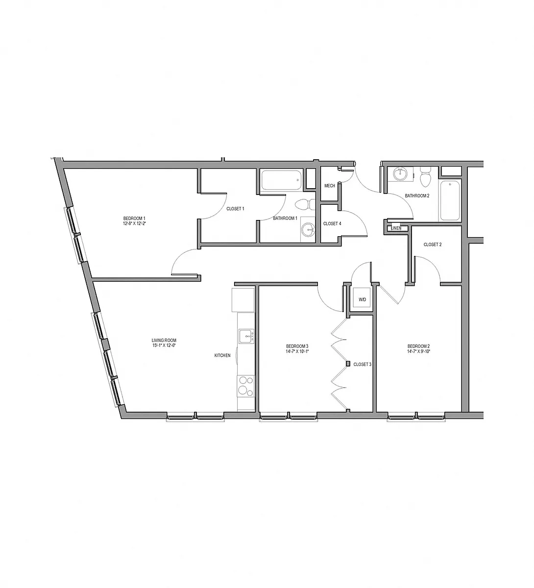 Floor plan Three Bedroom Two Bath