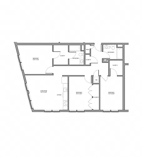 Floor plan Three Bedroom Two Bath