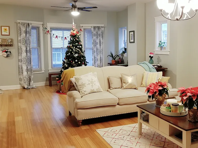 Living room decorated for holidays