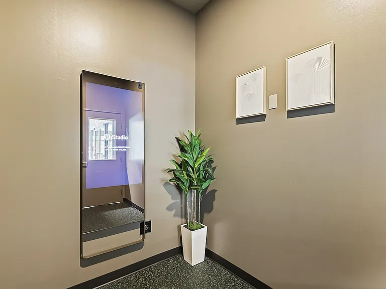 Step into modern elegance with this stylish apartment entryway, featuring smart technology and chic decor.