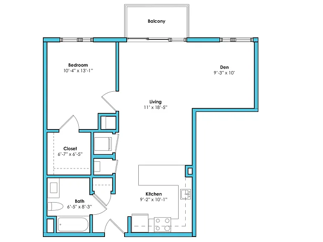 Floor plan One Bedroom One Bath Den(739 SF)
