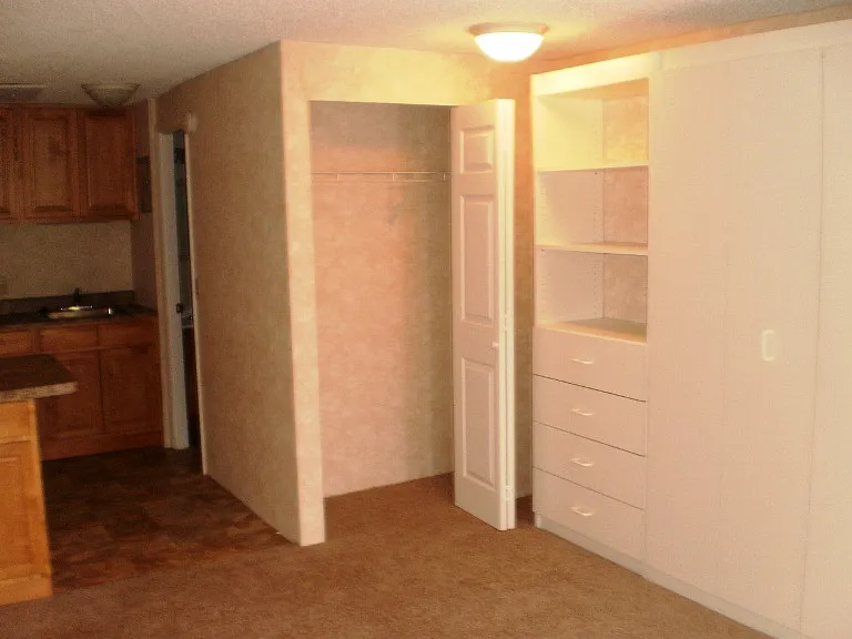 Living room area with murphy bed cabinet.