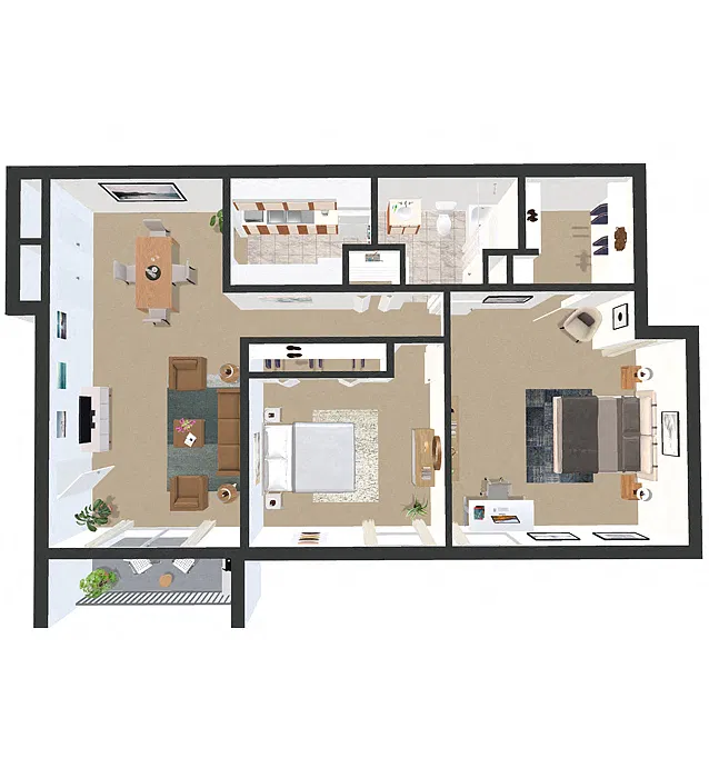 Floor plan 2 BED/1 BATH GARDEN A