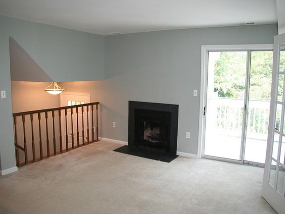 Wood-burning fireplace in living room