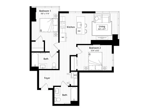 Floor plan HC5 | 2 Bed | 2 Bath
