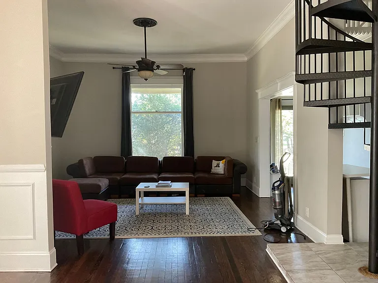 Living room seen from dining and kitchen areas
