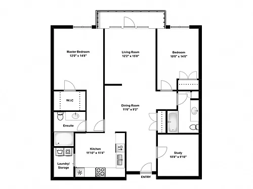 Floor plan 2 Bed Den 2 Bath A