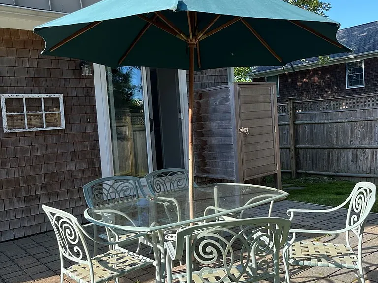 Back yard patio with new custom-designed outdoor shower.