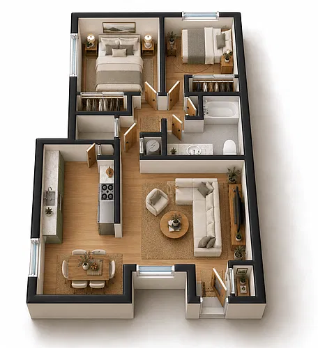 Floor plan 2 Bed, 1.5 Bath