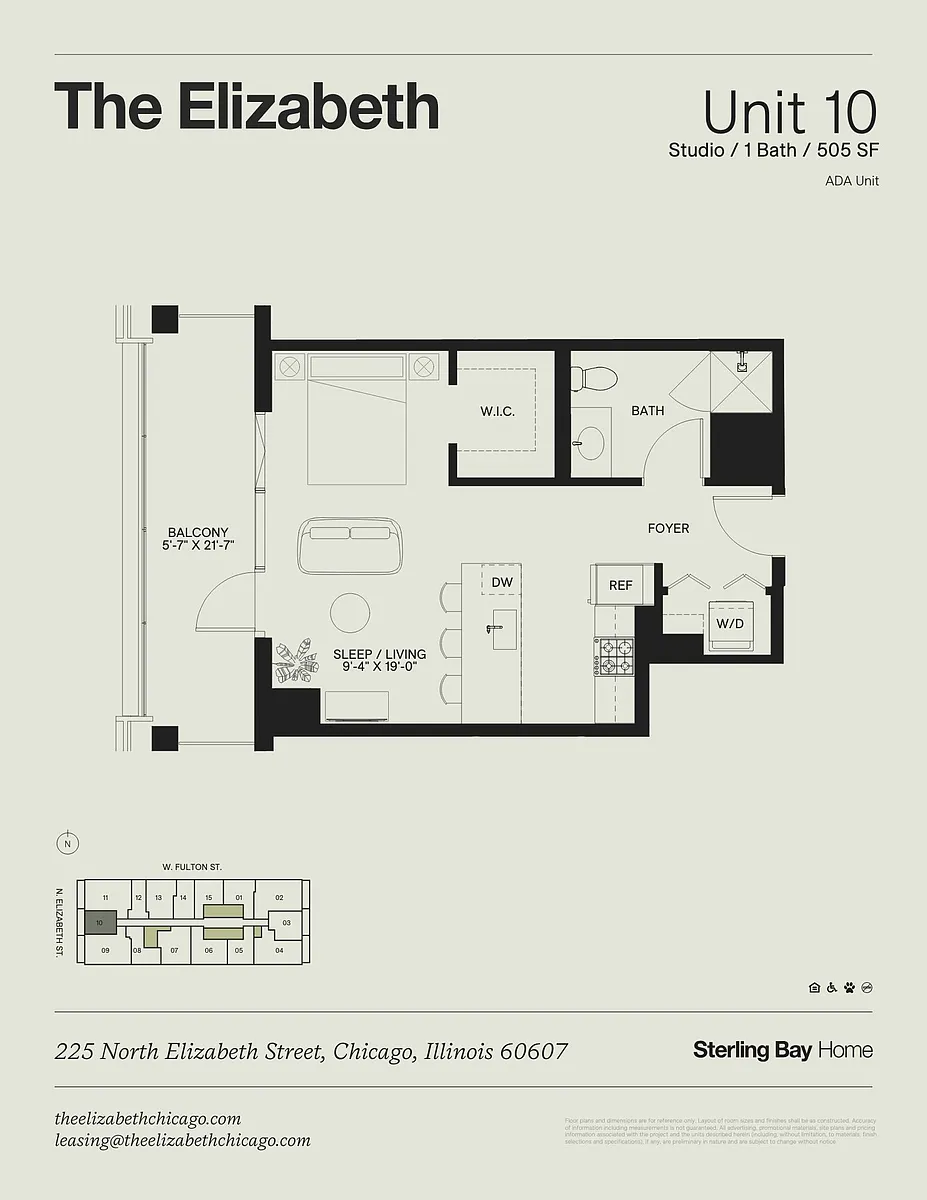 Floor plan 10A - Studio/1bath, Balcony