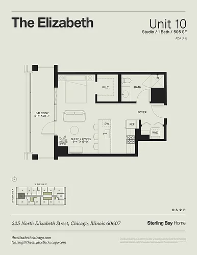 Floor plan 10A - Studio/1bath, Balcony
