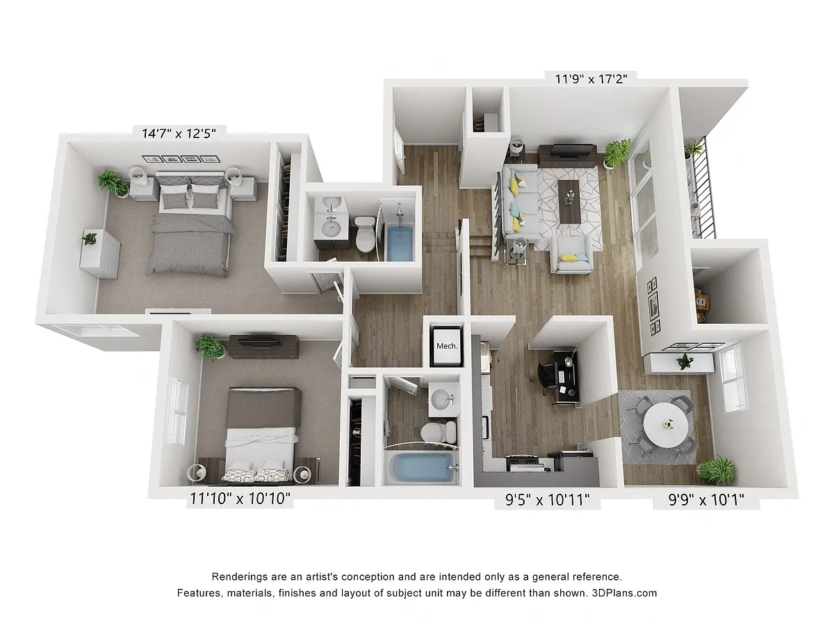 Floor plan C - 2BR 2BA (1040sf)