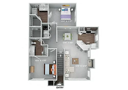 Floor plan Jackson 2 Bedroom 2 Bath Renovated