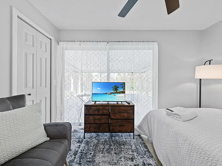 Full-size bed with fresh linens included show up, drop your bag, and sleep tonight.