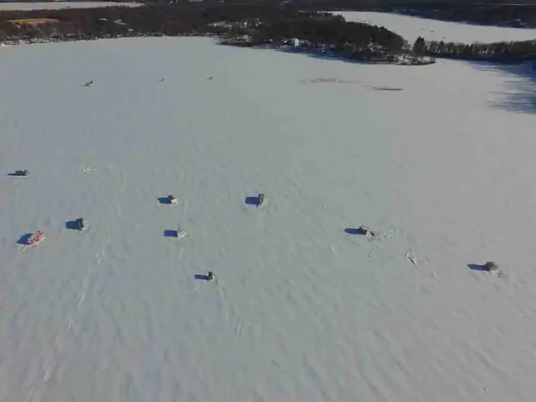 ice houses on the lake