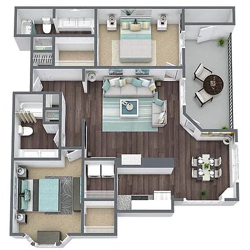 Floor plan B3: 2 Bed 2 Bath