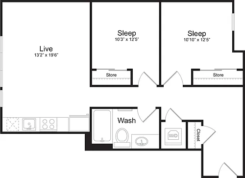 Floor plan 2 Bedroom E
