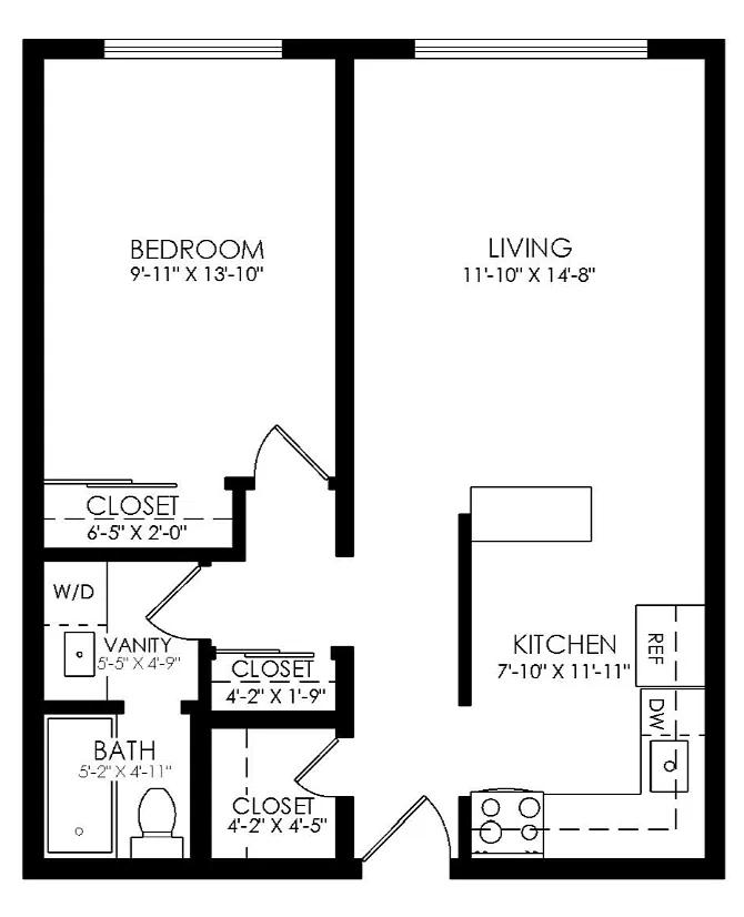 Floor plan 1 Bed x 1 Bath