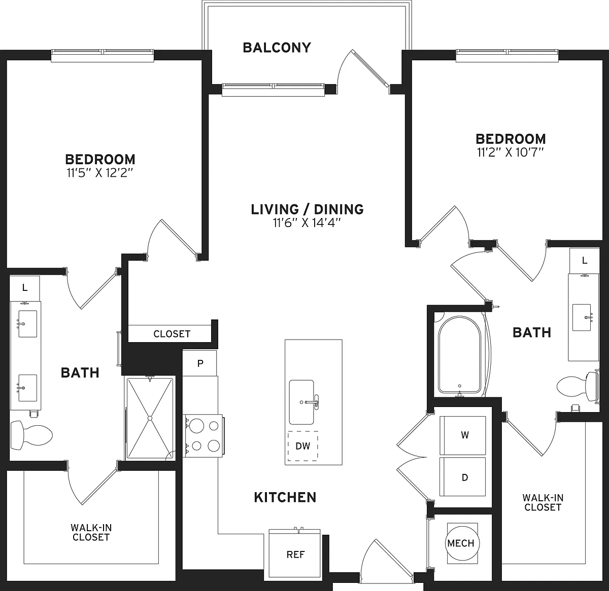 Floor plan 2 Bed/2 Bath-B2