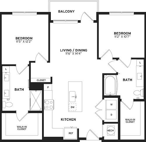 Floor plan 2 Bed/2 Bath-B2