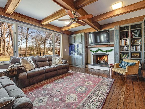 Family Room with fireplace and new built-in bookcases