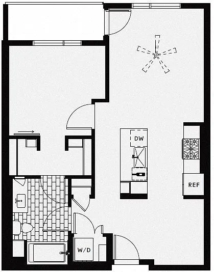 Floor plan B1 Industrial 1x1+Den