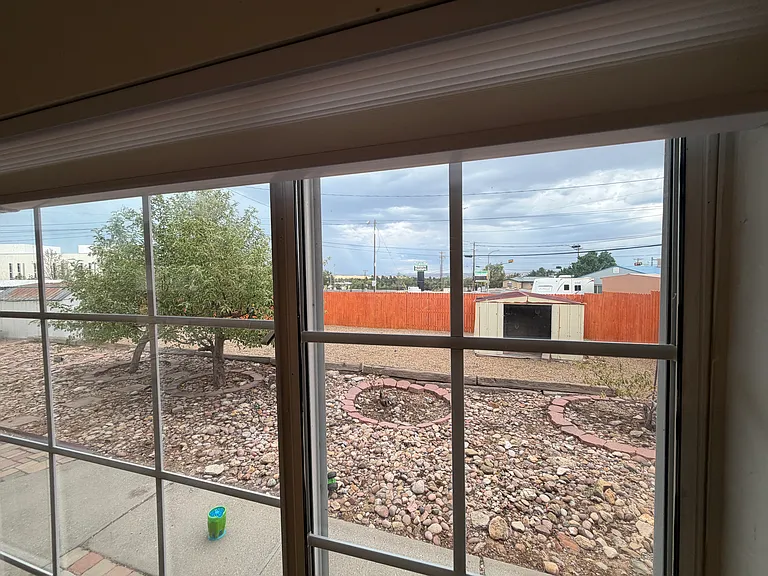 The view from the windows of the landscaped yard.