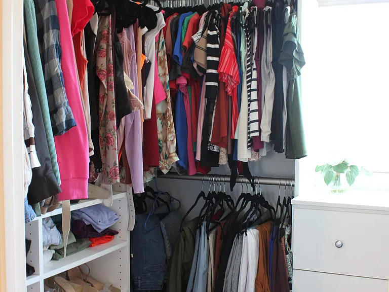 Spacious walk-in closet with built-ins