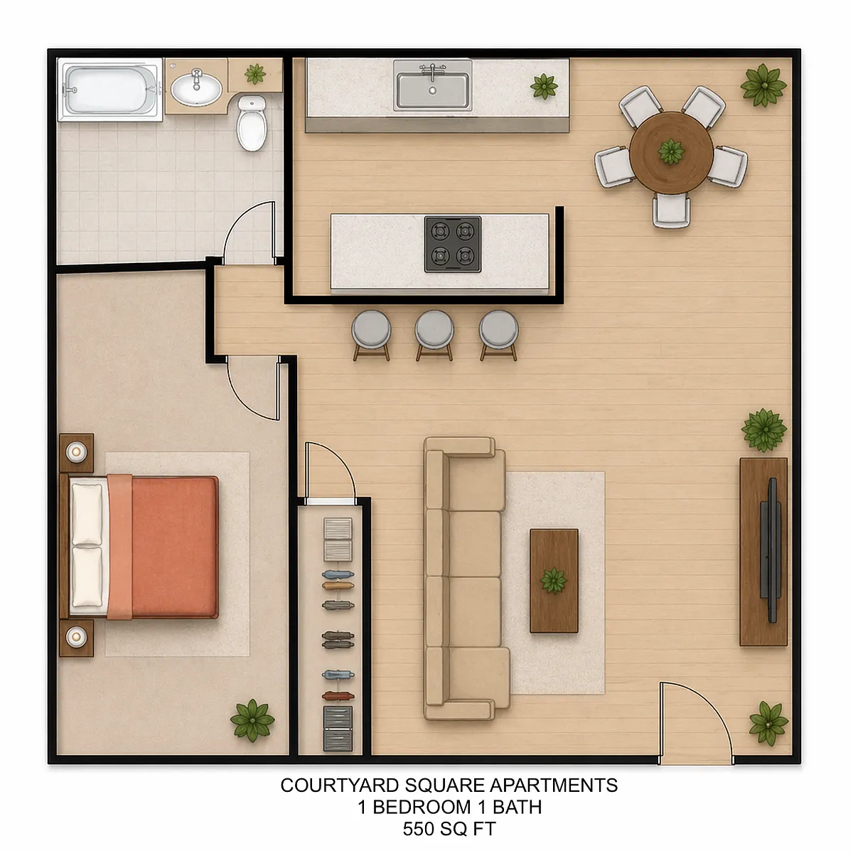 Floor plan 1 Bedroom 1st Floor with Patio