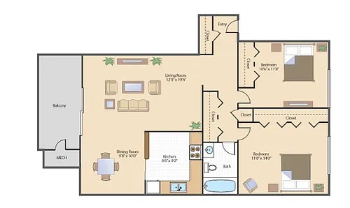 Floor plan 2BR 1BA