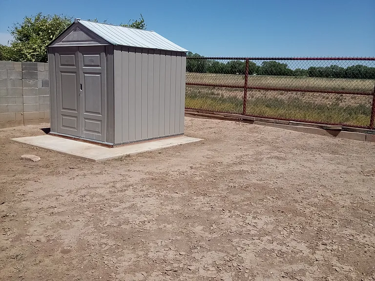 Side view of storage shed.