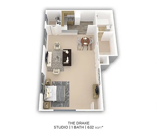 Floor plan Studio - 632 sqft