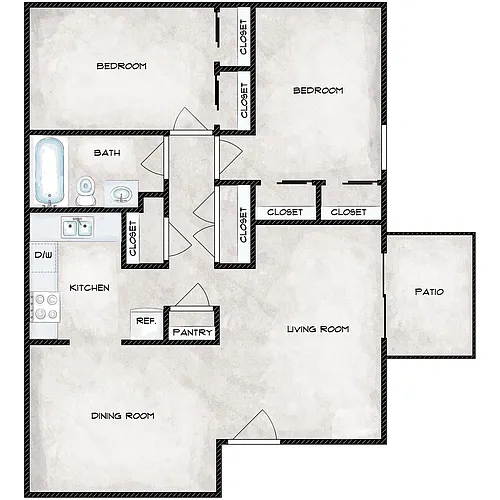 Floor plan 2 Bedroom 1 Bathroom