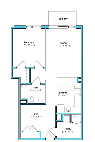 Floor plan One Bedroom One Bath Den(844 SF)