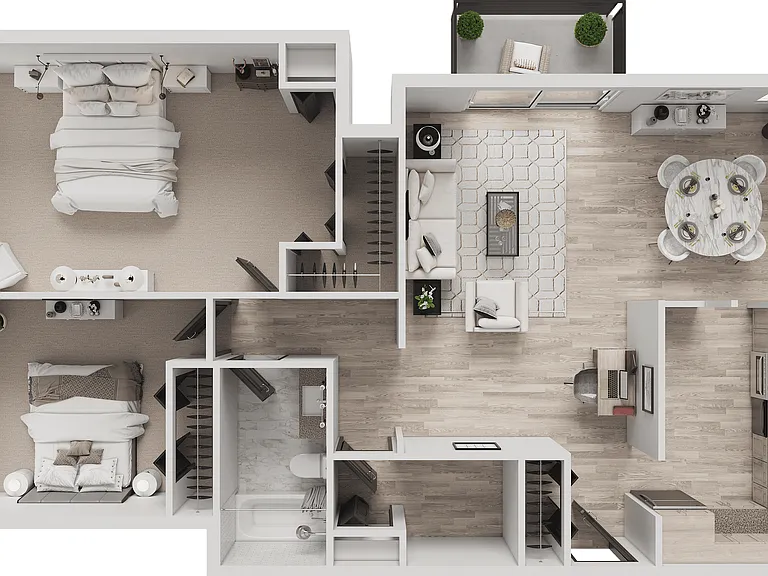 2x1 Upgraded | 2-Bedroom Floorplan 2x1 Upgraded | 2-Bedroom Floorplan