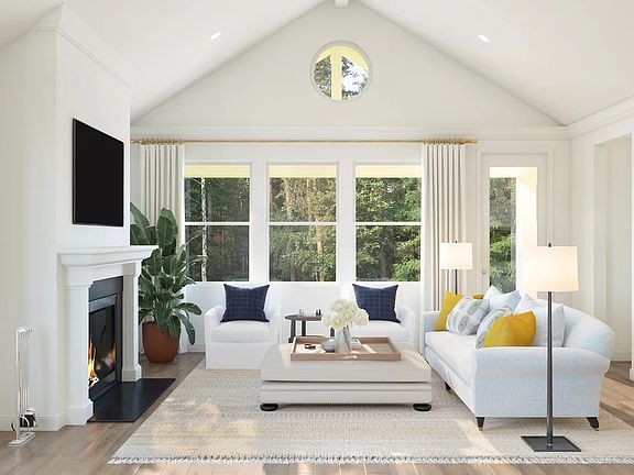 Great room with vaulted ceiling