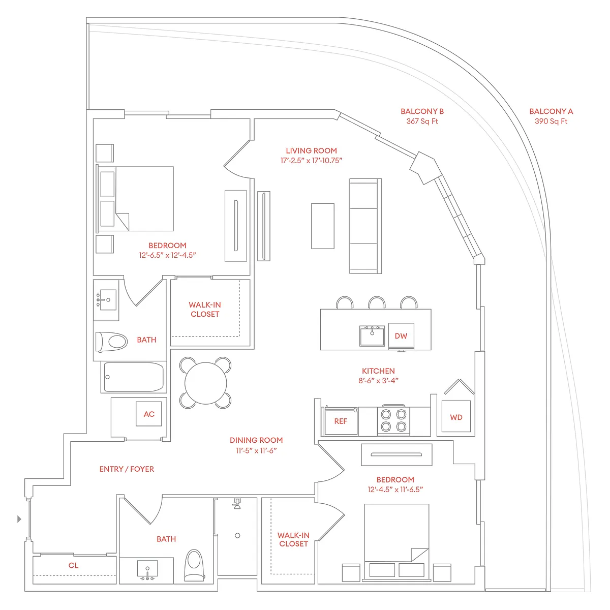 Floor plan G2 - Residence 11, Floors 2-18