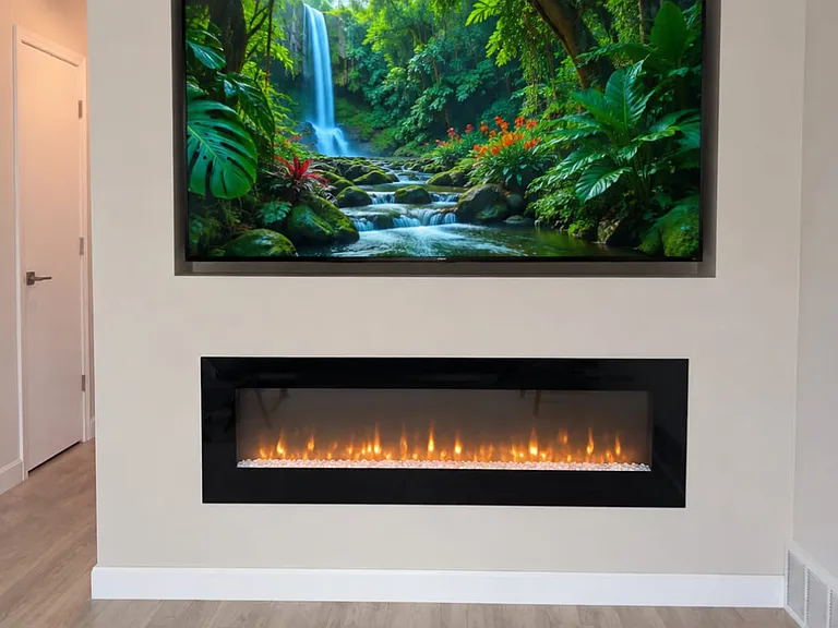 Awesome area to relax with a 75" TV and electric fireplace