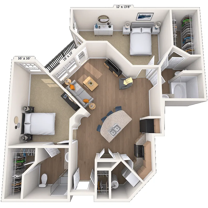 Floor plan Traditional 2x2 1105 SF