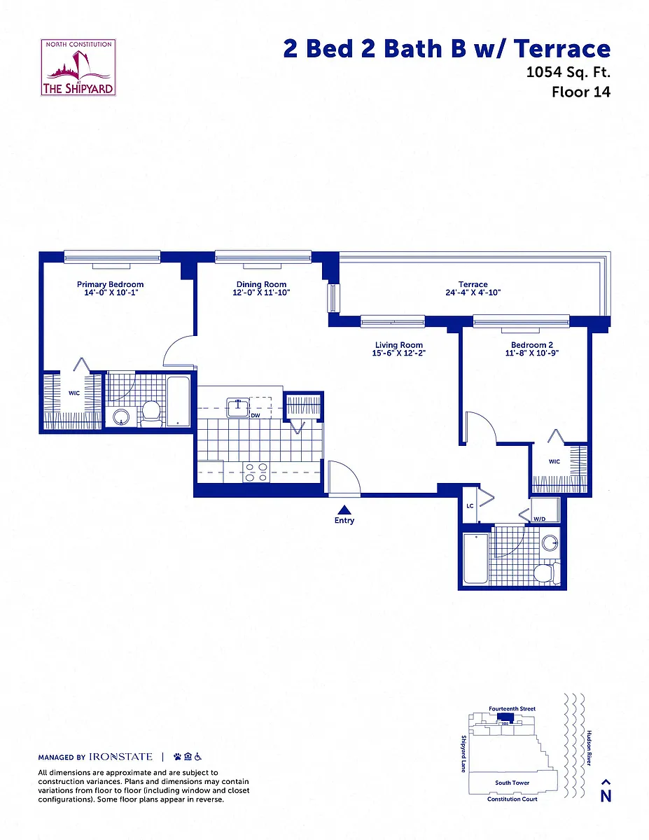 Floor plan 2 Bed 2 Bath B with Terrace